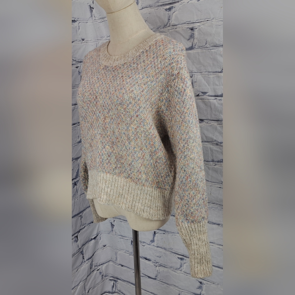 Design Lab Lord & Taylor Comfy Knit Sweater Cropped Woven Colorful Oatmeal Small - Picture 13 of 16